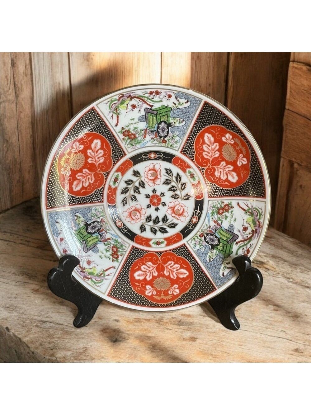 Imari Porcelain Plate, Made in Japan, 6.6”, Oriental Colors, Red & Green.